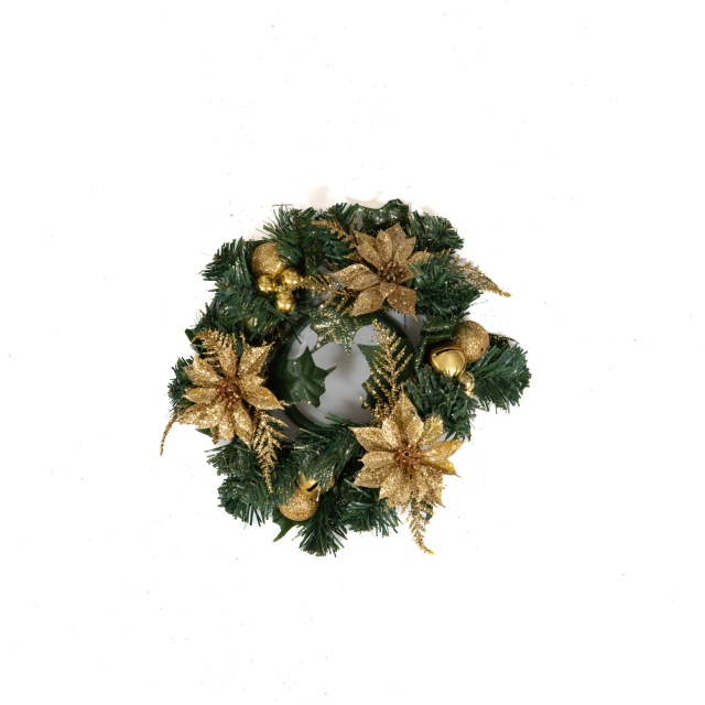 Gold - Glitter Poinsettia Candle Table Wreath