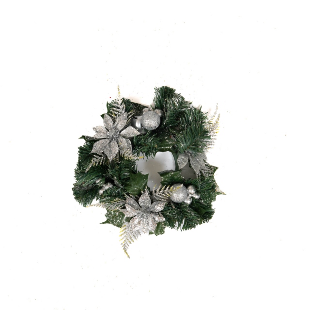 Silver - Glitter Poinsettia Candle Table Wreath