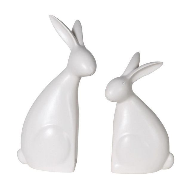 Pair of White Hugging Rabbit Sculptures - Priceless Love