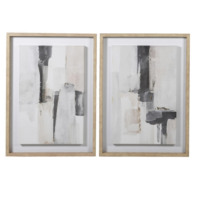 Set of 2 Painted Framed Canvas - Brush Stroke