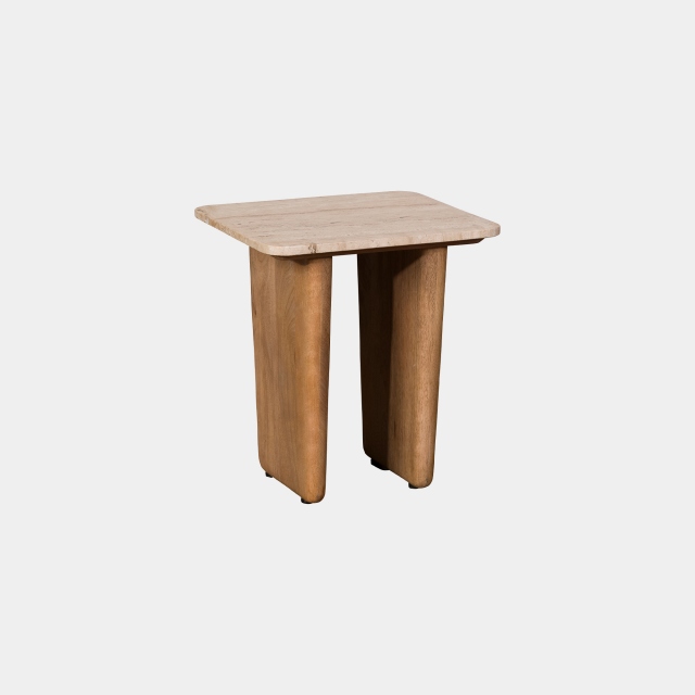 Lamp Table in Mango Wood with Travertine Top - Hickory