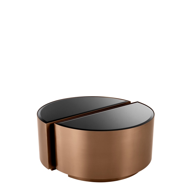 Set Of 2 Side Tables Brushed Copper Finish Black Bevelled Glass Top - Eichholtz Astra