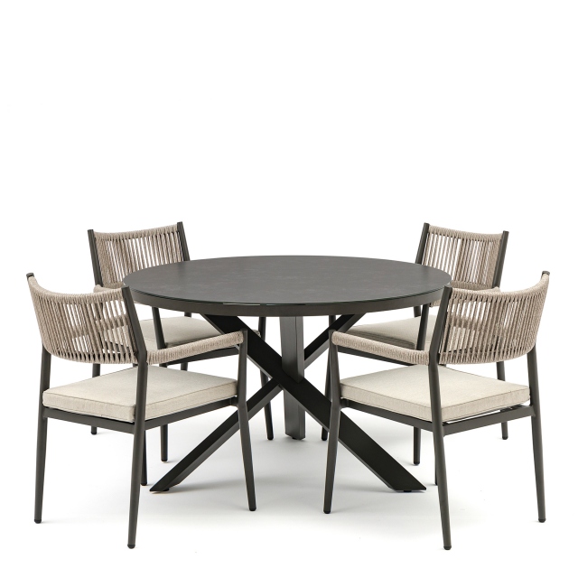 4 Seat Round Dining Set In Clay Stone Grey - Kingston