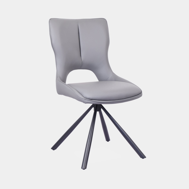 Swivel Dining Chair In Dark Grey PU - Grigio