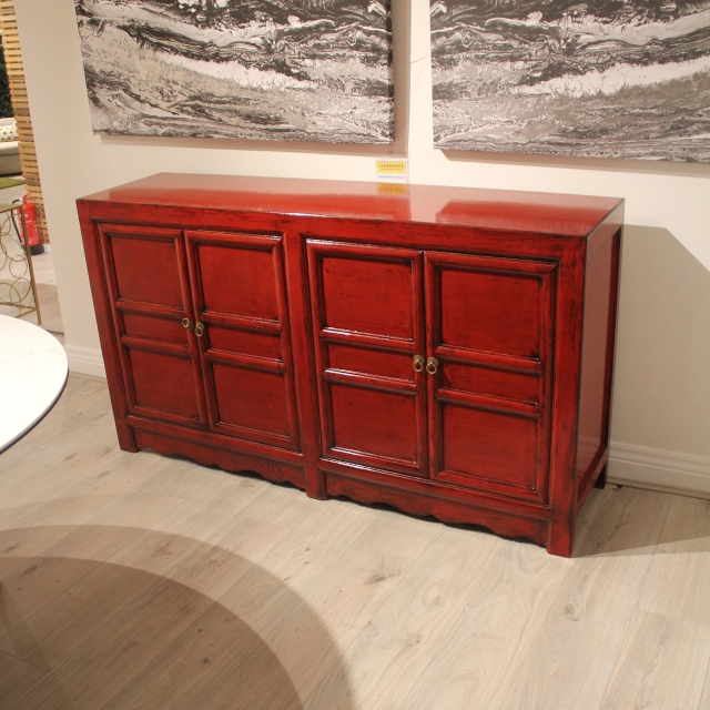 4 Door Cabinet In Red Antique Lacquer - Item as Pictured - Shanghai