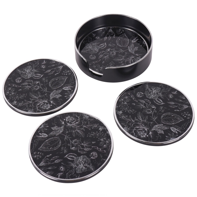 Set of 4 Floral Print Coasters In Holder - Laura Ashley Louise