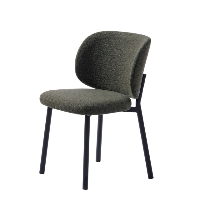 Forest Green Boucle Dining Chair With Black Metal Legs - Cygnus