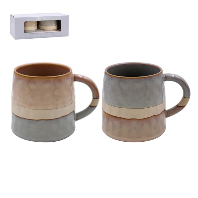 Set of 2 Grey & Brown Straight Mugs - Reactive Glaze