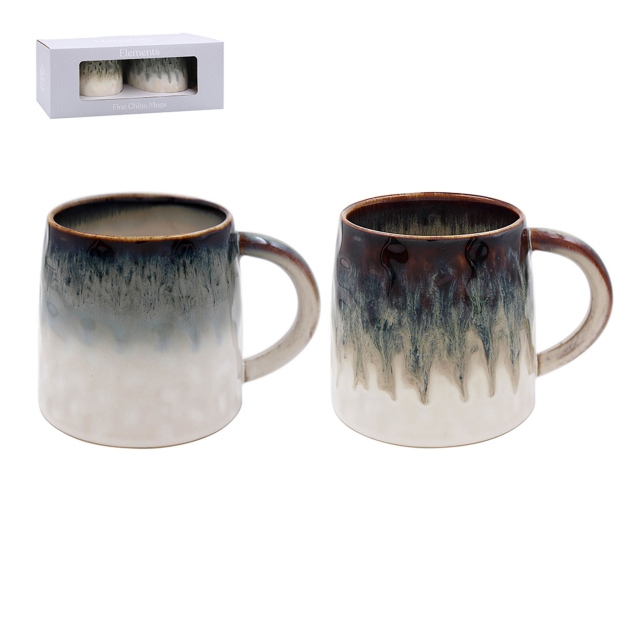 Set of 2 Blue & White Straight Mugs - Reactive Glaze