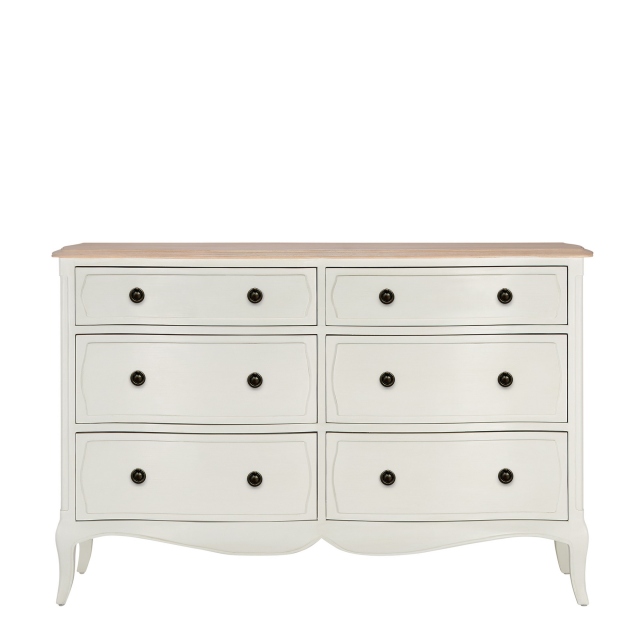 6 Drawer Wide Chest In White Paint Finish - Genevieve