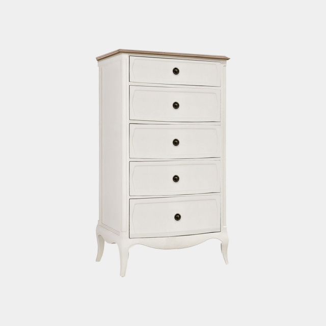 5 Drawer Tall Chest In White Paint Finish - Genevieve
