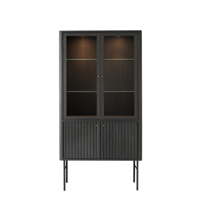 2 Door Tall Display Unit With Wooden Legs - Thoren