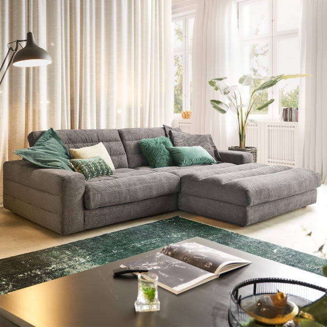 Small Sofa With RHF Chaise In Fabric - Plaza