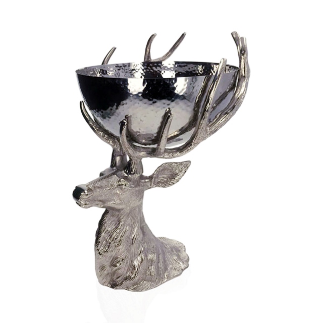 With Hammered Metal Bowl - Stag Head