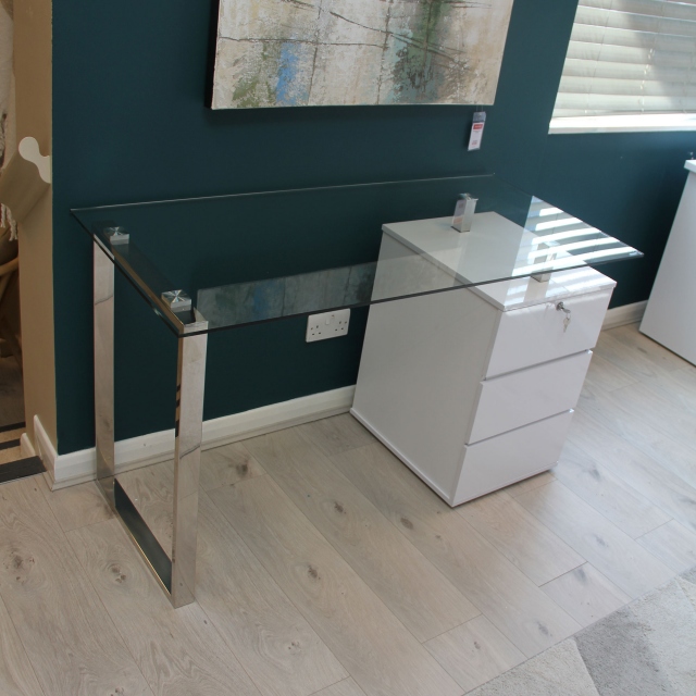 Storage Desk In Glass & White High Gloss - Item as Pictured - Beta