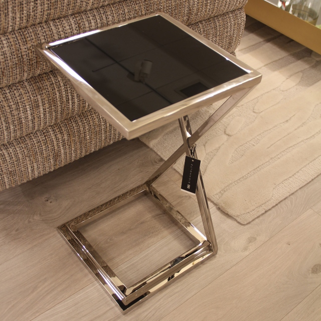Side Table In Nickel Finish Black Glass Top - Item as Pictured - Eichholtz Cross
