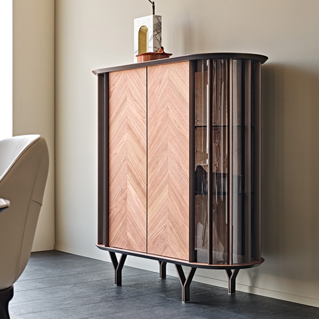 Highboard With Metal Inserts and Wooden Frame - Cattelan Costes