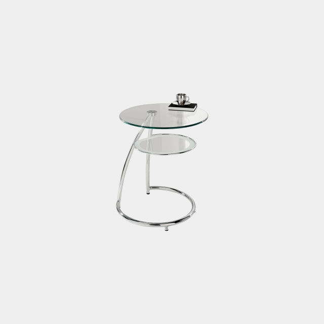 Round Side Table In Clear Glass & Chrome Frame - Petite