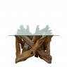 Coffee Table In Tempered Glass & Natural Teak Tree Root - Twiggy
