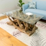 Coffee Table In Tempered Glass & Natural Teak Tree Root - Twiggy