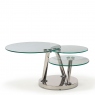 Swivel Coffee Table Clear Glass Stainless Steel Base - Monet 