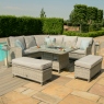 Square Royal Corner Bench Set With Fire Pit - Light Grey Rattan - Oyster Bay