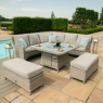 Square Royal Corner Bench Set With Fire Pit - Light Grey Rattan - Oyster Bay