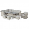 Deluxe Corner Dining Set with Ice Bucket, Armchair & Rising Table  - Light Grey Rattan - Oyster Bay