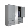 5J59 254cm 5 Door/1 Mirror Door, 6 Drawer Wardrobe In A197B Silk Grey/Silk Grey Glass - Akita 