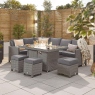 Left Hand Corner Dining Set With Firepit In White Wash Rattan - Bahama