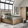 Bed Frame With Fabric Headboard & Footboard Drawer In Oak Finish - Farringdon