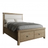 Bed Frame With Fabric Headboard & Footboard Drawer In Blue Finish With Oak Top - Farringdon